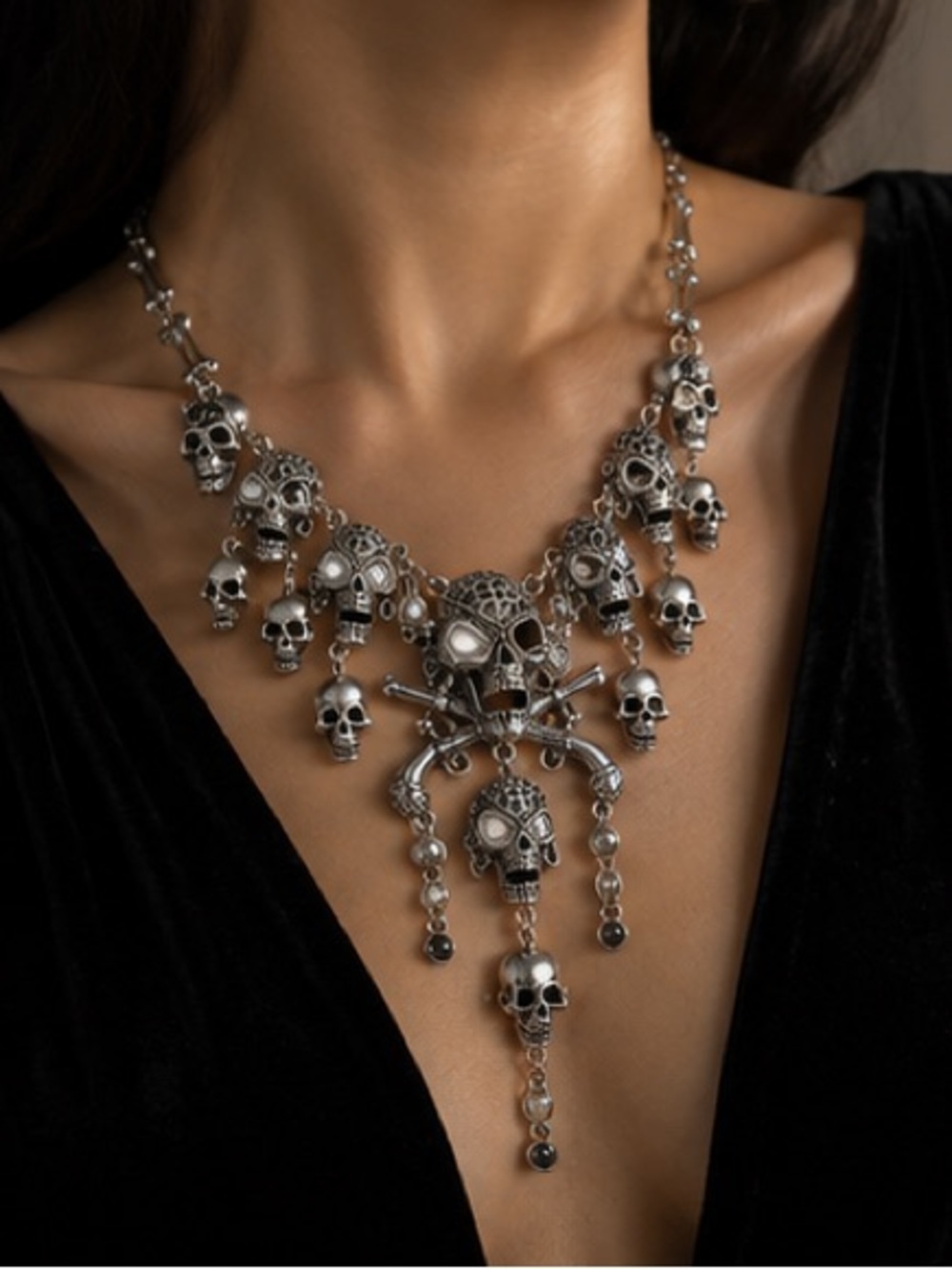 Silver Skull & Crossbones Gothic Couture Necklace